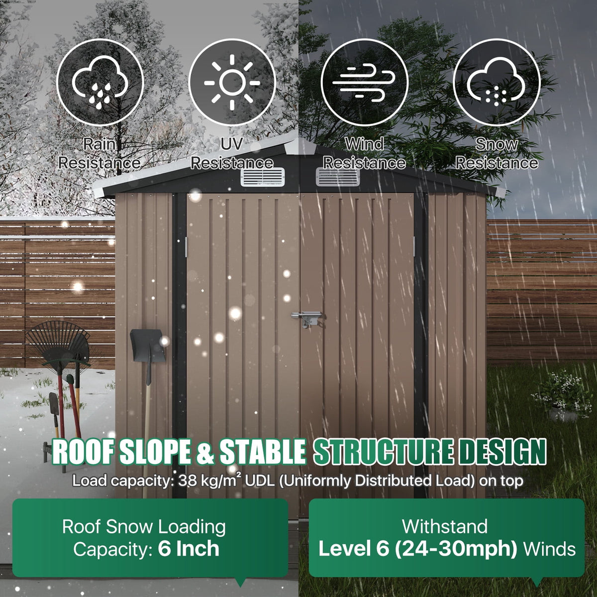 Clouddwell 6 ft. x 4 ft. Outdoor Storage Shed, Metal Garden Shed with Lockable Doors & Sloped Roof for Backyard, Patio, Poolside