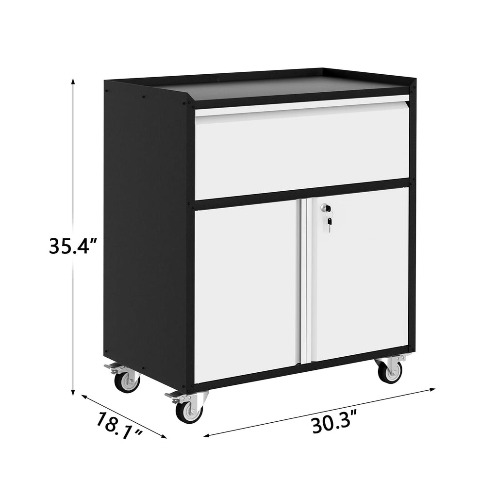 36-Inch Lockable Rolling Tool Cabinet, Metal Storage Chest with Drawer and Adjustable Shelves, Black/Gray