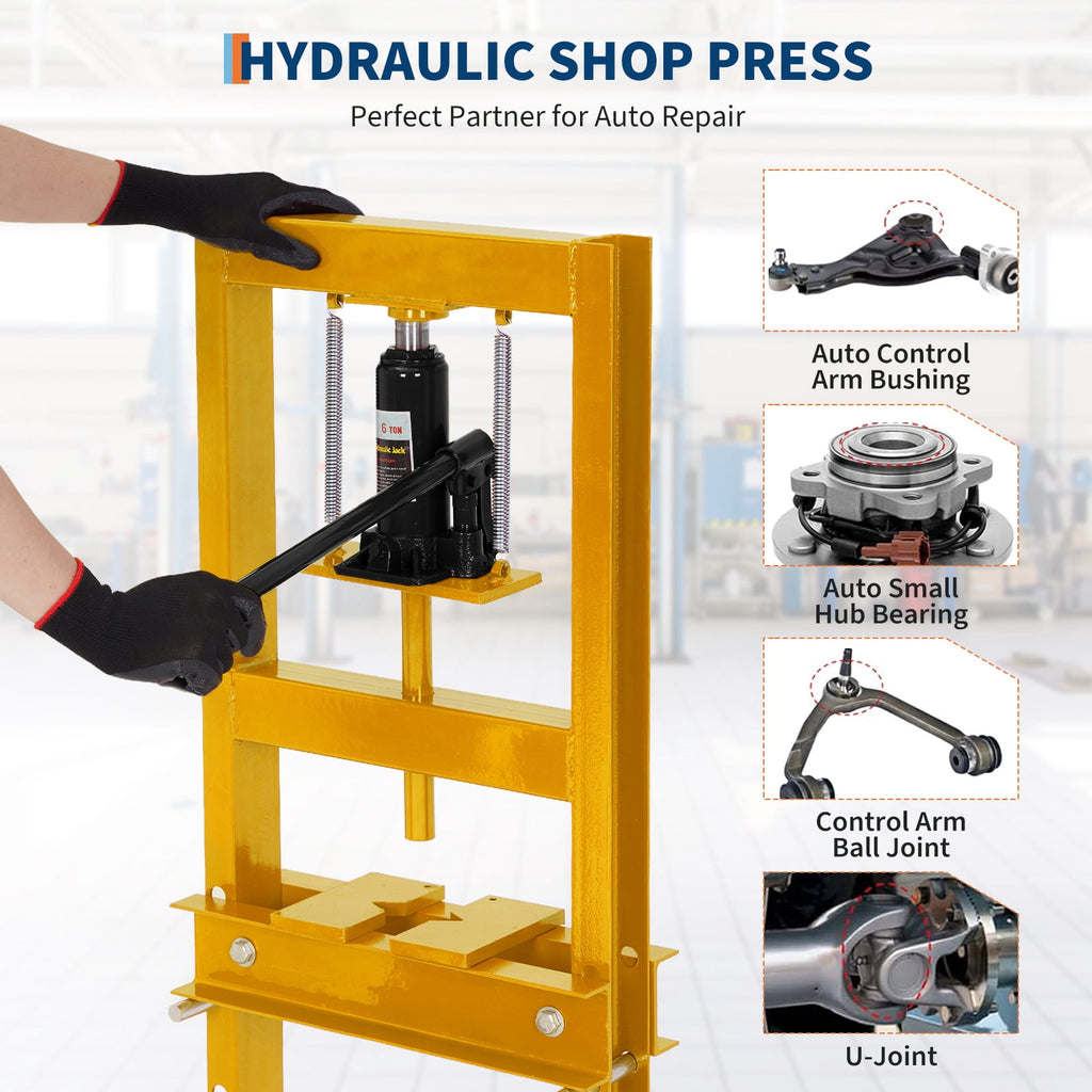 Hydraulic Shop Press Machine, Adjustable Heavy Duty Metal Hydraulic Floor Press with Movable Plates & h-Frame for Garage Workshop Industry