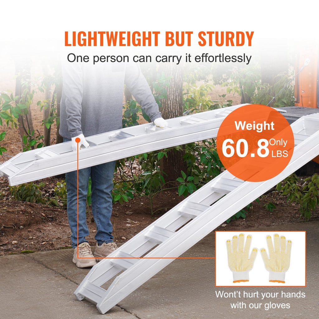 VEVOR Aluminum Ramps, Rated Load 6800 lbs, Max Load 8810 lbs, Heavy-duty Ramps with Top Hook Attaching End Universal