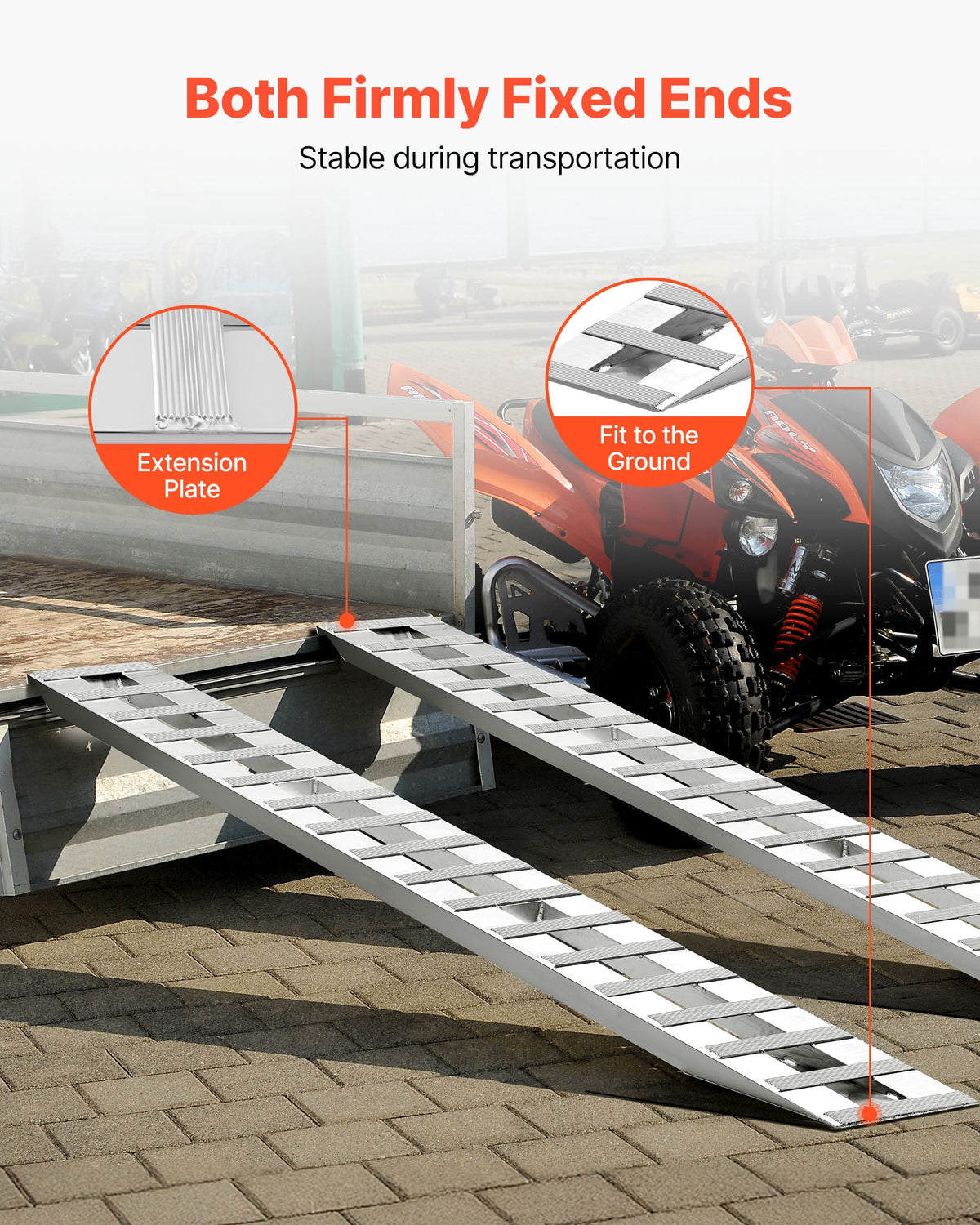 VEVOR Aluminum Loading Ramps, 2-Piece Set, 108x15 Inches, Anti-Slip Plates, 10,000 lb Combined Capacity