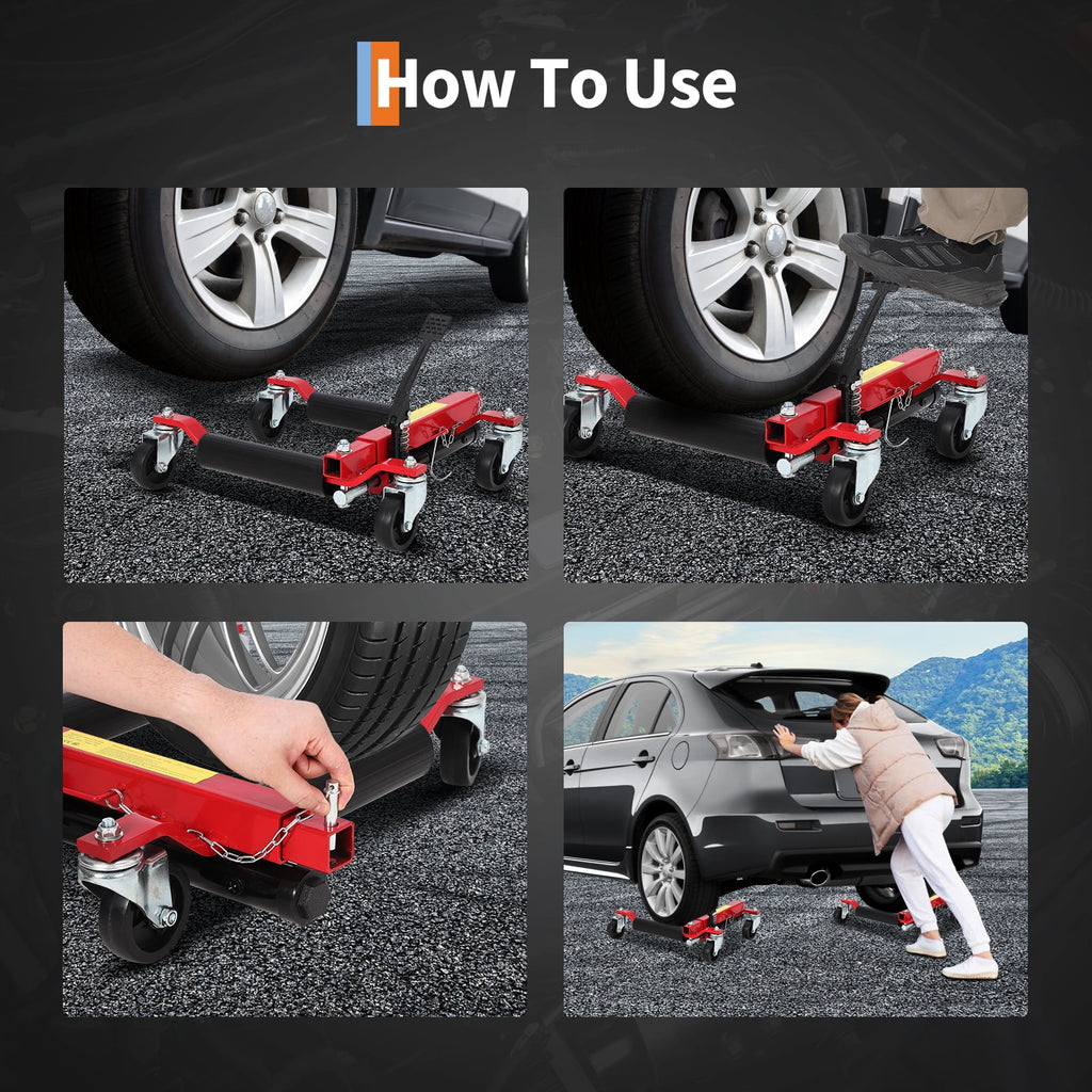 Hydraulic Car Wheel Dolly Jacks, Set of 2, 1500 lb Capacity, Non-Slip Foot Pedal for Vehicle Positioning, Red