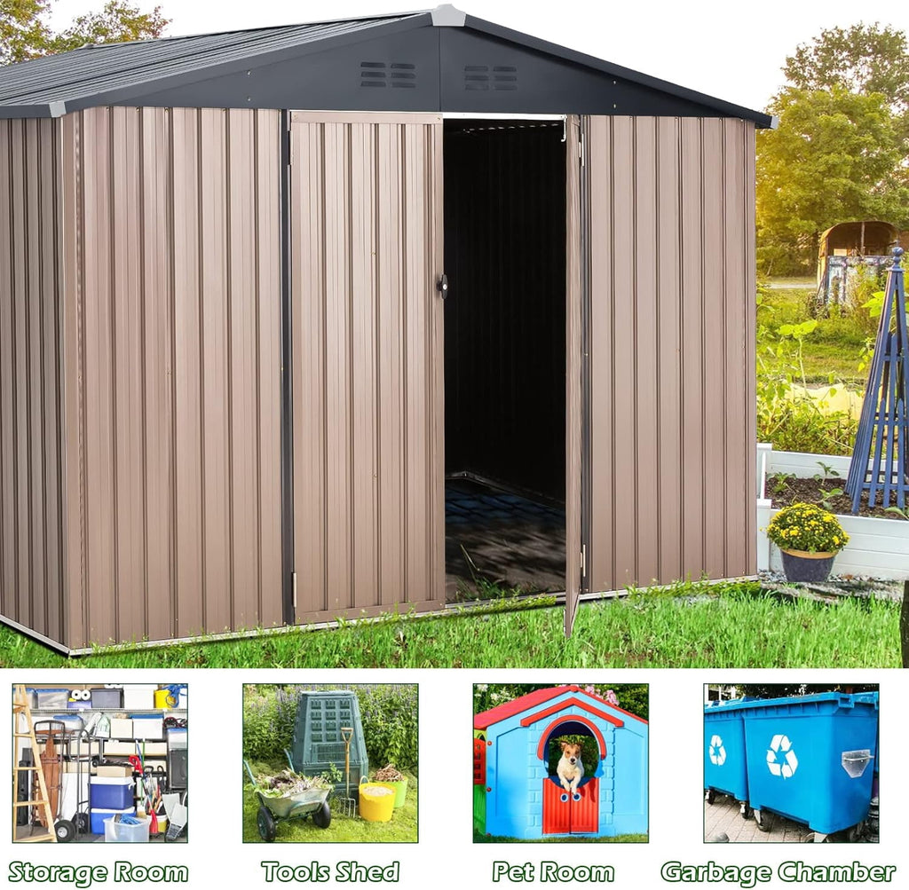 AECOJOY 10 x 8 FT Outdoor Storage Shed with Lockable Door, Metal Cabinet for Patio Garden Backyard in Gray