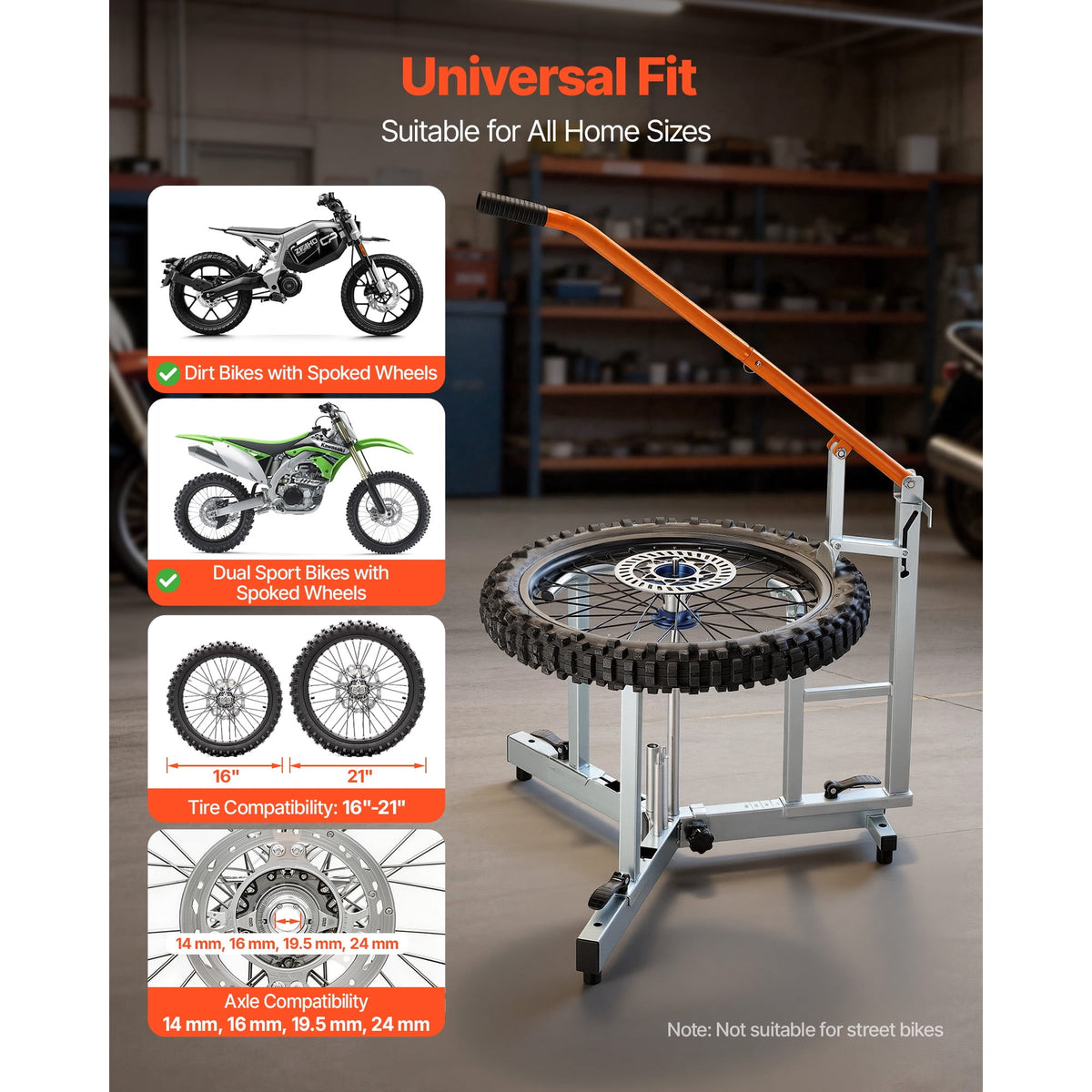 KFFKFF Dirt Bike and Dual Sport Tire Changer, Fits for 16"-21" Wheels, 15/17/20/25 mm Axles, Heavy Duty Dirt Bike Tire Changing Tool Kit