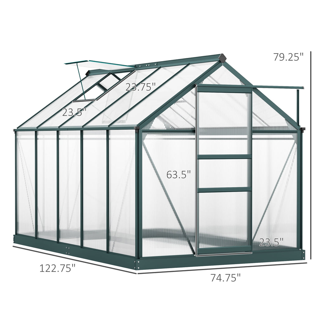 Outsunny 10.2' x 6.3' x 6.6' Clear Polycarbonate Greenhouse, Large Walk-In Garden, Aluminium Frame, Slide Door, top vent for ventilation