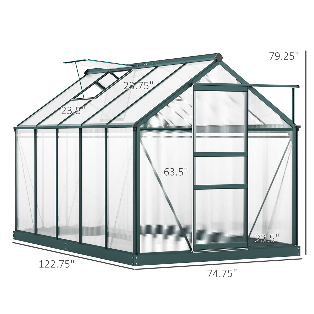 Outsunny 10.2' x 6.3' x 6.6' Clear Polycarbonate Greenhouse, Large Walk-In Garden, Aluminium Frame, Slide Door, top vent for ventilation