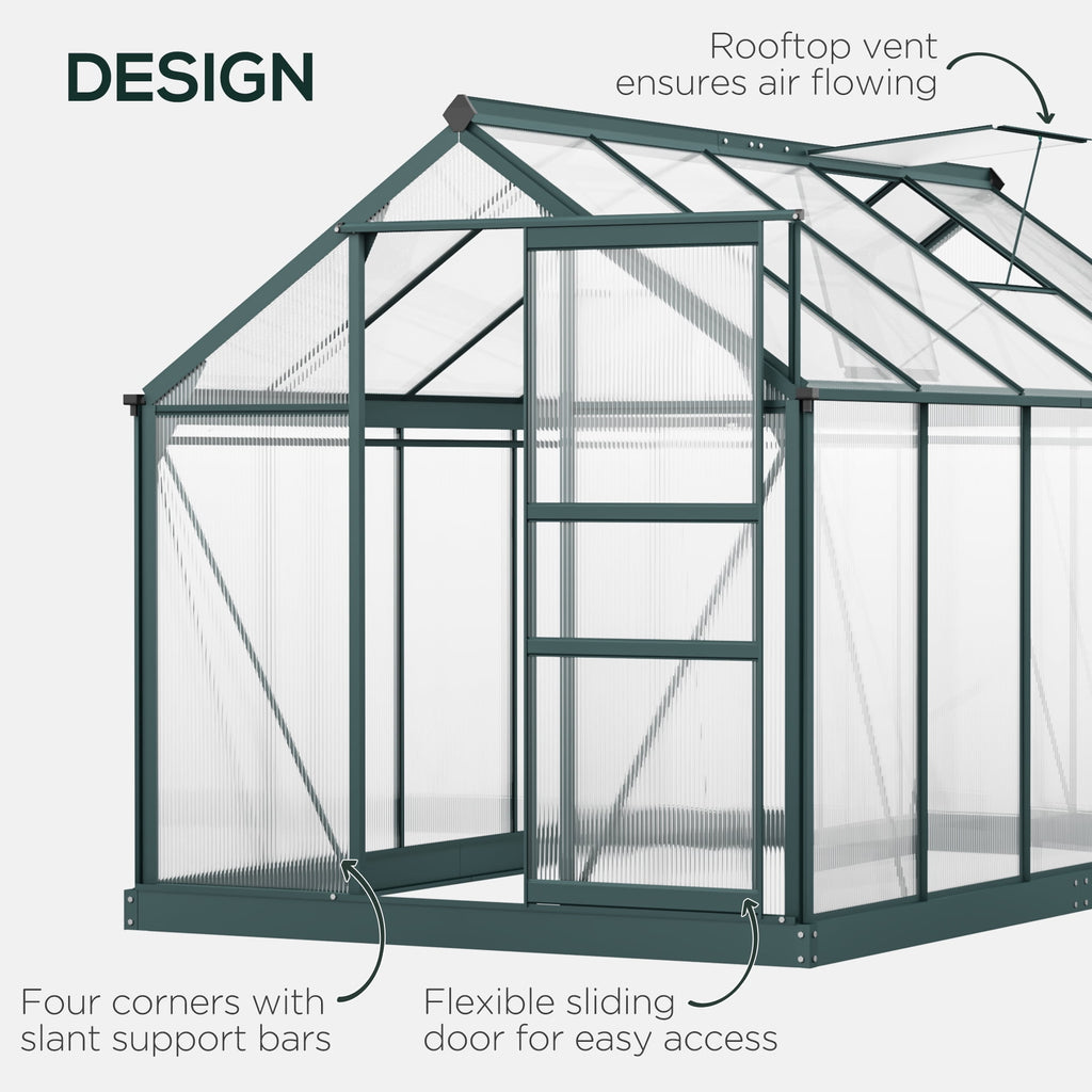 Outsunny 10.2' x 6.3' x 6.6' Clear Polycarbonate Greenhouse, Large Walk-In Garden, Aluminium Frame, Slide Door, top vent for ventilation