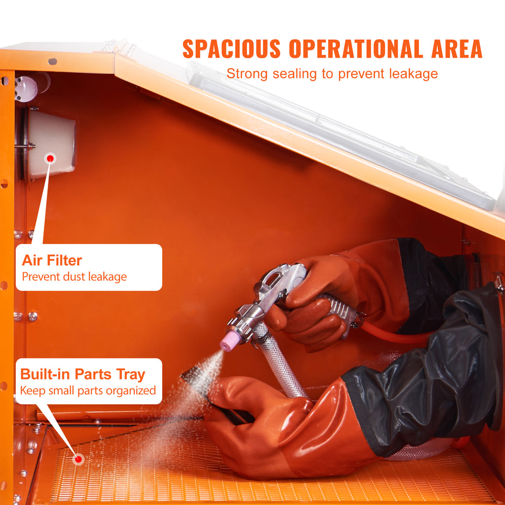 KFFKFF 40-Gallon Benchtop Steel Sandblasting Cabinet, 40-120 PSI, Blasting Gun and 4 Ceramic Nozzles