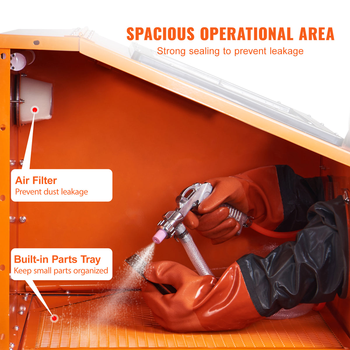 KFFKFF 40-Gallon Benchtop Steel Sandblasting Cabinet, 40-120 PSI, Blasting Gun and 4 Ceramic Nozzles