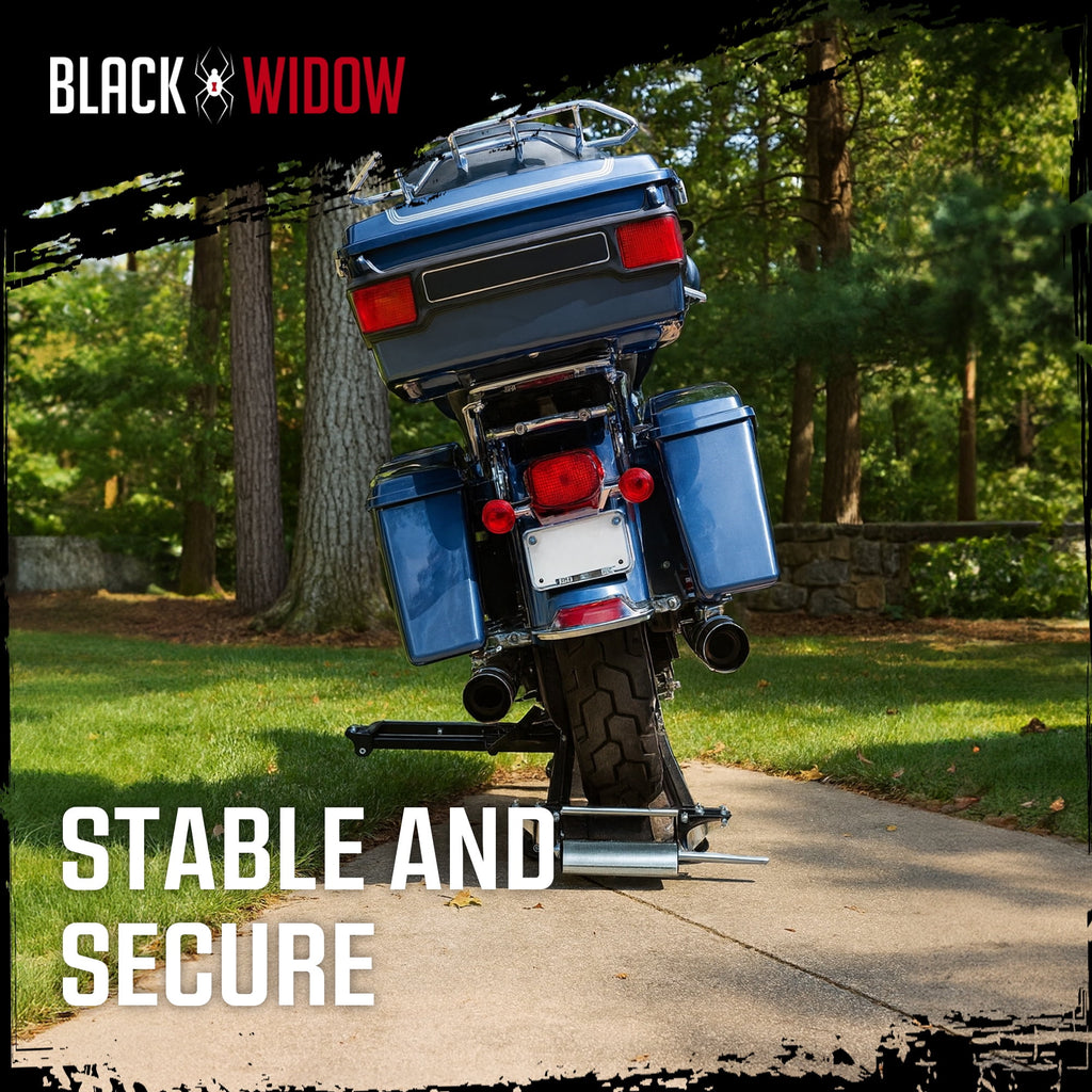 Black Widow Heavy Duty Motorcycle Dolly, Chopper & Cruiser Garage Storage Ramp, Black
