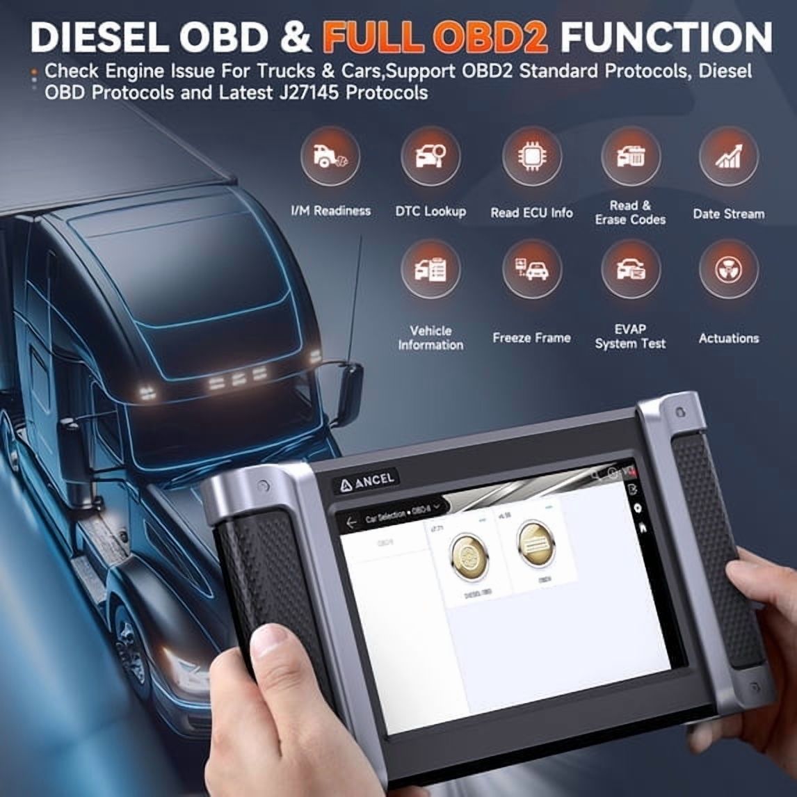 ANCEL HD8000 Professional Heavy Duty Truck Full OBD2 Scanner + BM310 Batter-y Tester Kits