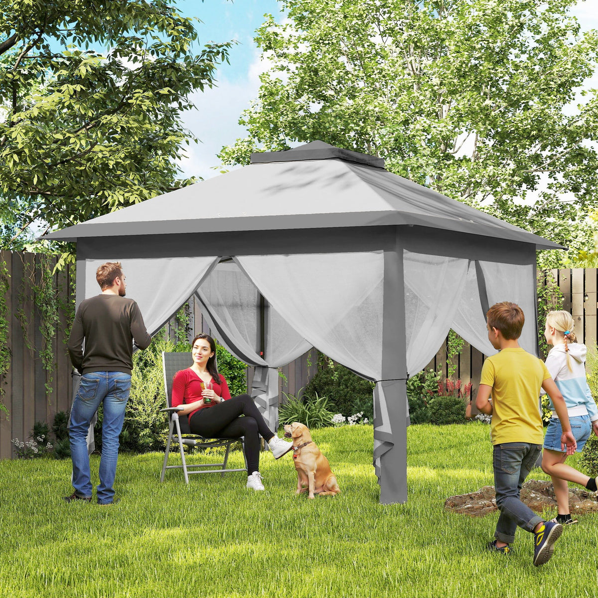 Outsunny 11' x 11' Pop-Up Gazebo with Double Roof Carrying Bag, Light Grey