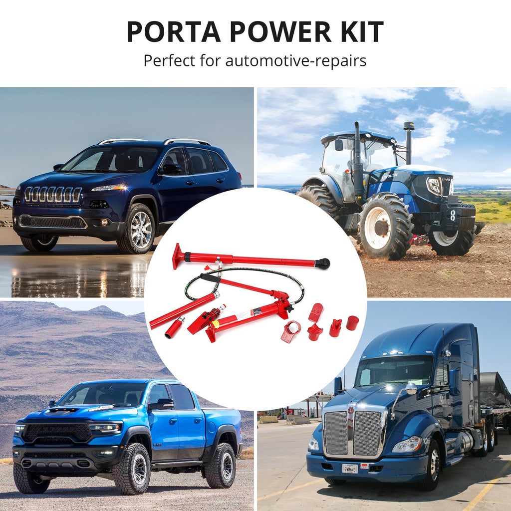 4 Ton Porta Power Hydraulic Body Frame Repair Kit - Manual Lift Ram with Case for Shop & Construction Use