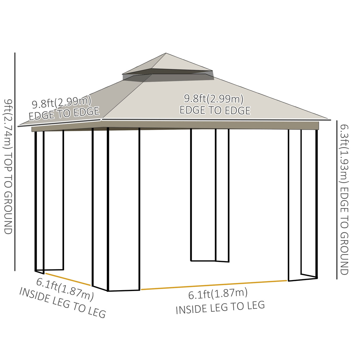 Outsunny 10'x10' Soft-top Patio Gazebo Deck Canopy, Beige