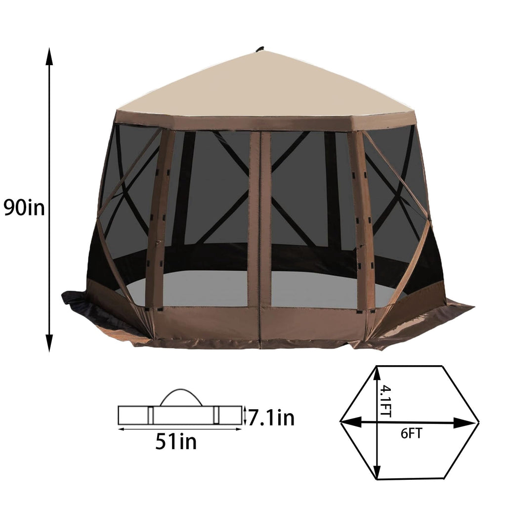 12x12 Ft 6-Sided Pop-Up Canopy Screen Tent, 600D Oxford Fabric, Fiber Poles, Carry Bag, Ropes and Stakes