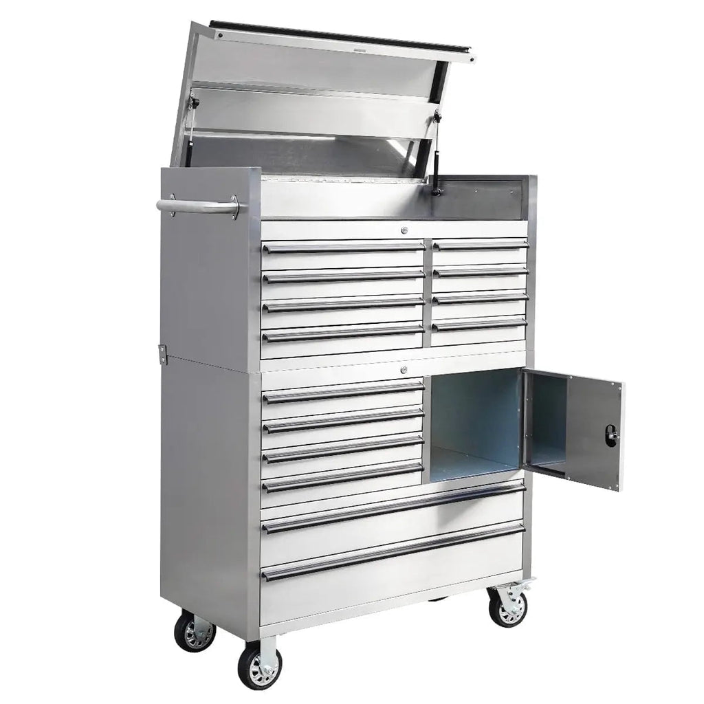 TMG Heavy Series™ 41” Stainless Steel Tool Chest Cabinet – 14 Drawers, Top Lid & Casters, TMG-SC4114