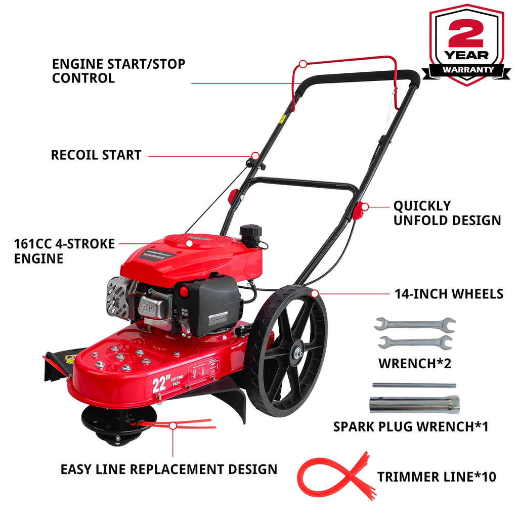 PowerSmart 161CC 22-inch Gas-Powered Walk-Behind String Trimmer Efficient Lawn Care Tool for Areas