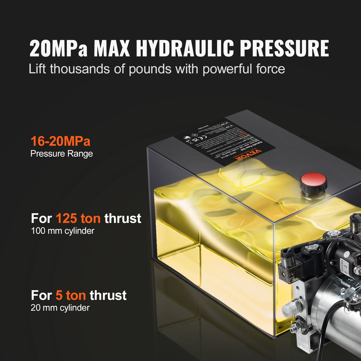 VEVOR 8-Quart Double-Acting Hydraulic Pump, DC 12V, 0.91 GPM, 3200 PSI Max, for Dump Trailers and Car Lifts