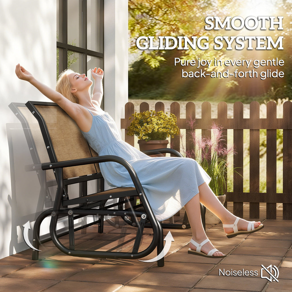 Outsunny Double Glider Outdoor Steel Sling Fabric Gliding Bench, Brown