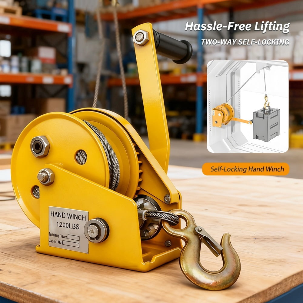 Hand-Crank Winch Self-Locking Hand Winch 1200 lbs Manual Tow Winch Small Hoist Two-Way Locking for Hassle - Free Lifting