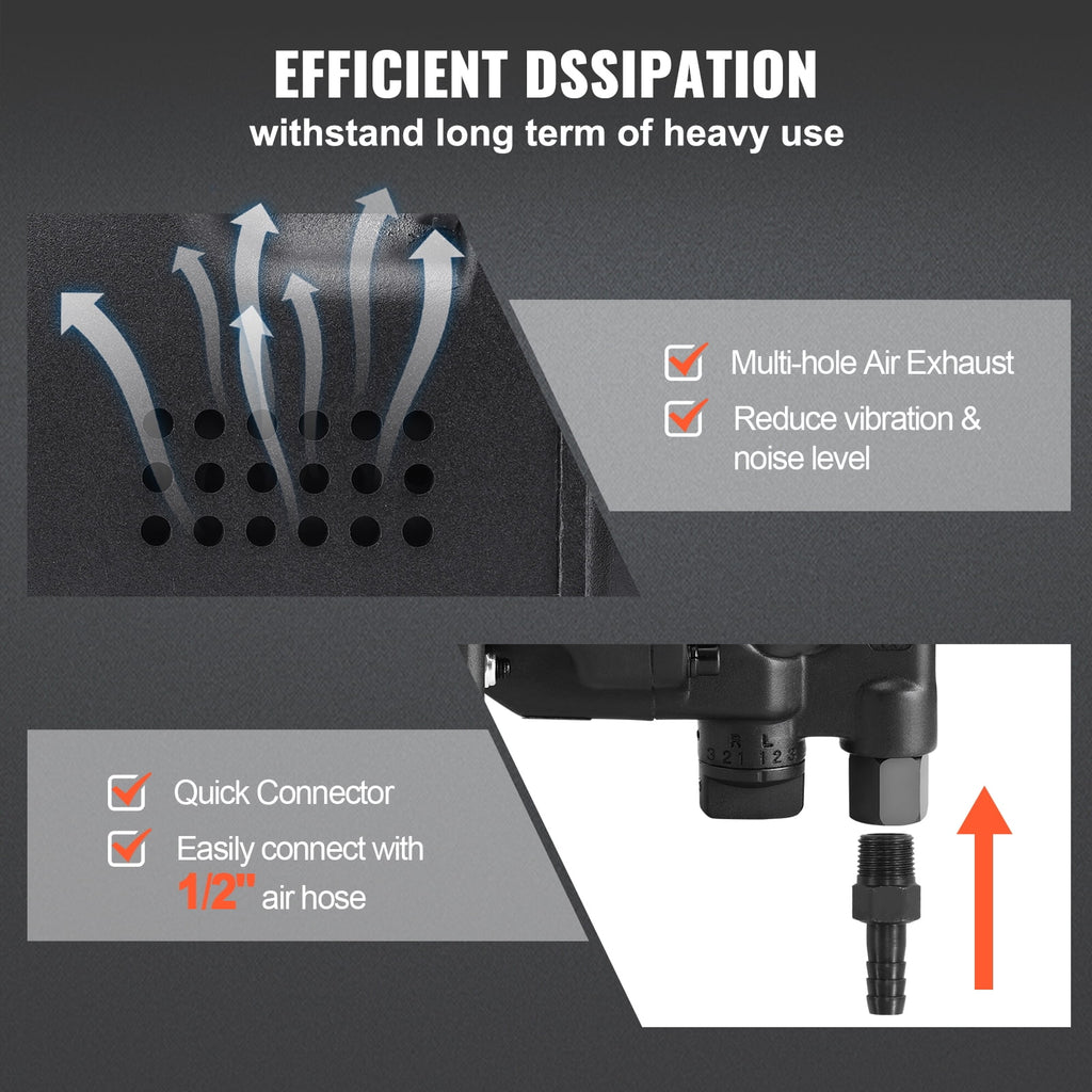VEVOR 1-Inch Air Impact Wrench, 2730 ft-lb Max Reverse Torque, Lightweight Pneumatic Impact Gun with 2 Handles