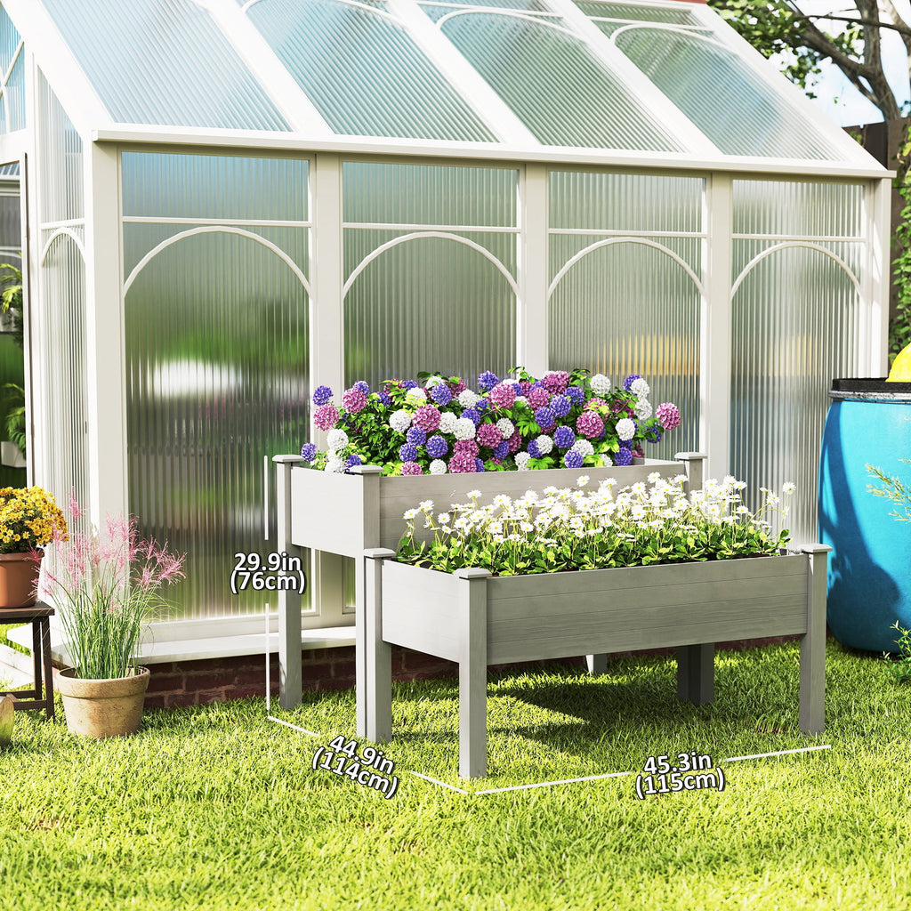 Outsunny 2 Tiers Raised Garden Bed, Wooden Elevated Planter Box, Grey