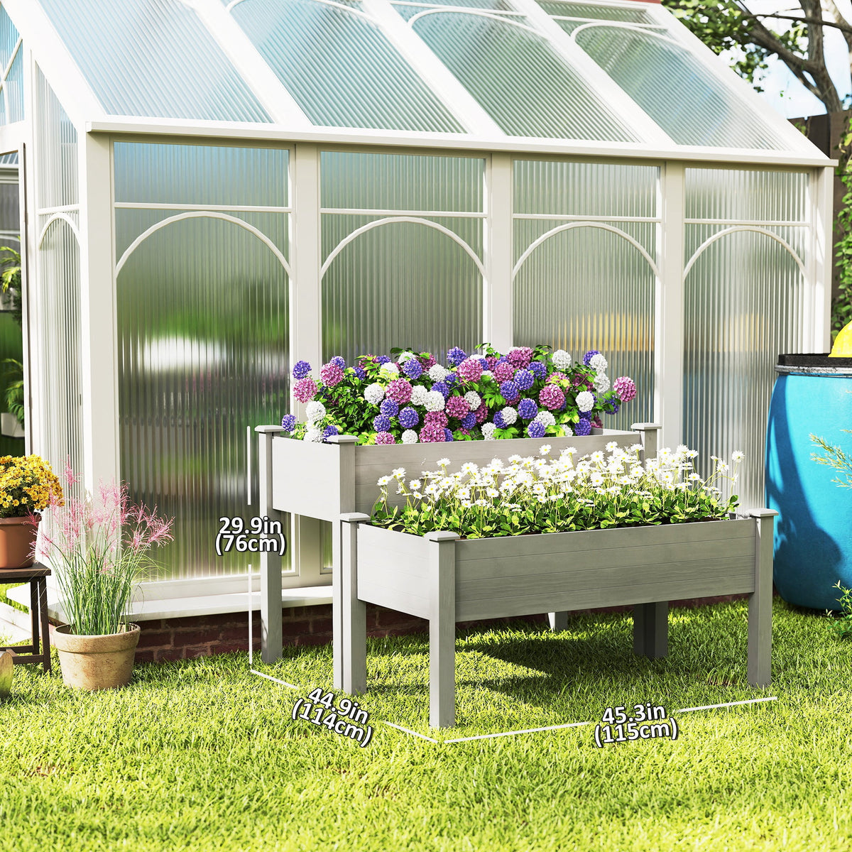 Outsunny 2 Tiers Raised Garden Bed, Wooden Elevated Planter Box, Grey