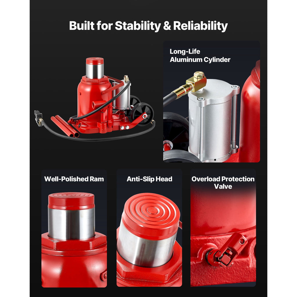 KFFKFF 50-Ton Air Hydraulic Bottle Jack, 10.4-16.1 Inch Lift, Pneumatic/Manual Operation with Pump, Red