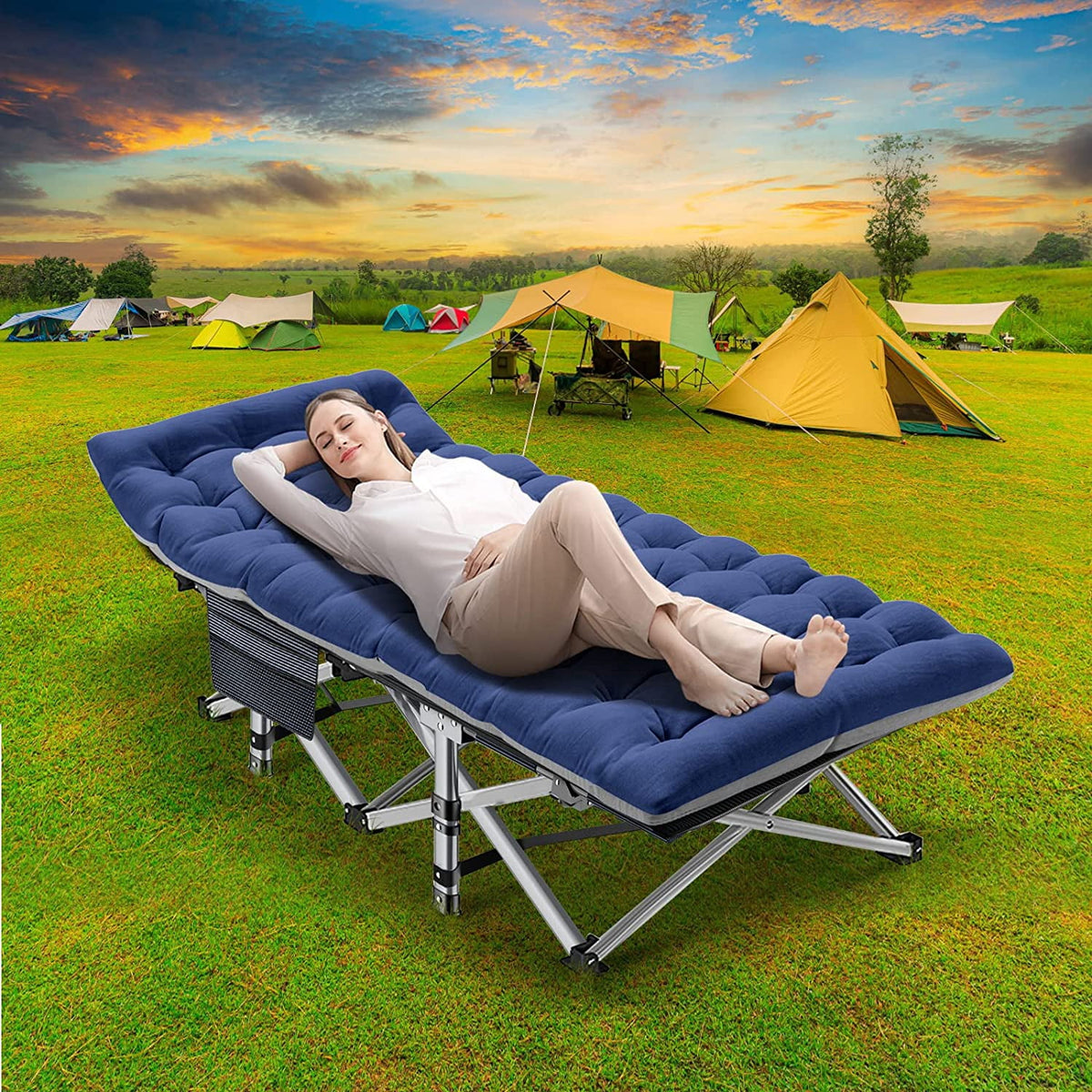 ABORON 2 Pack Folding Camping Cot for Adults & Kids, 28" Extra Wide Portable Sleeping Cot Bed with 2 Sided Mattress & Carry Bag, 880LBS(Max Load)