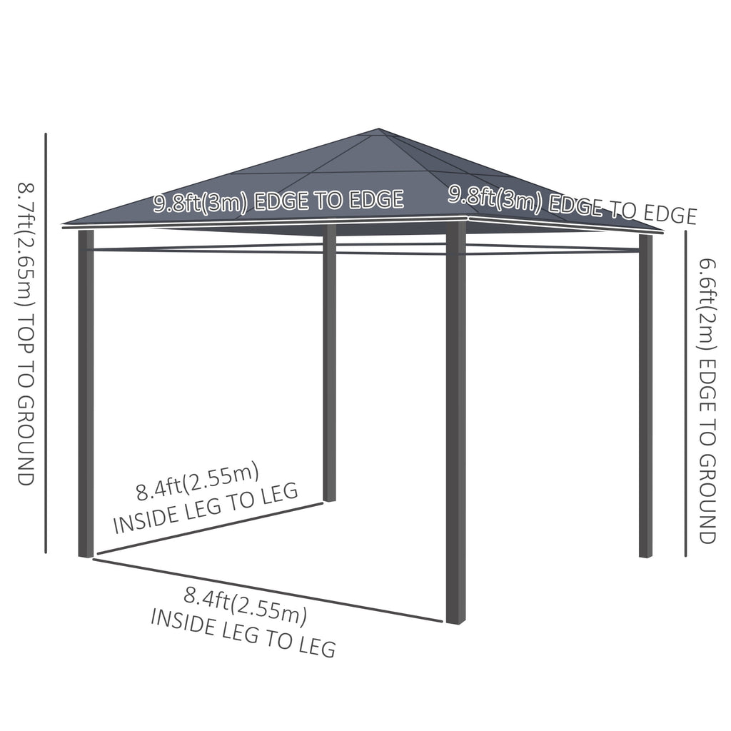 Outsunny 10' x 10' Hardtop Gazebo Canopy, Outdoor Patio Gazebo, Dark Grey