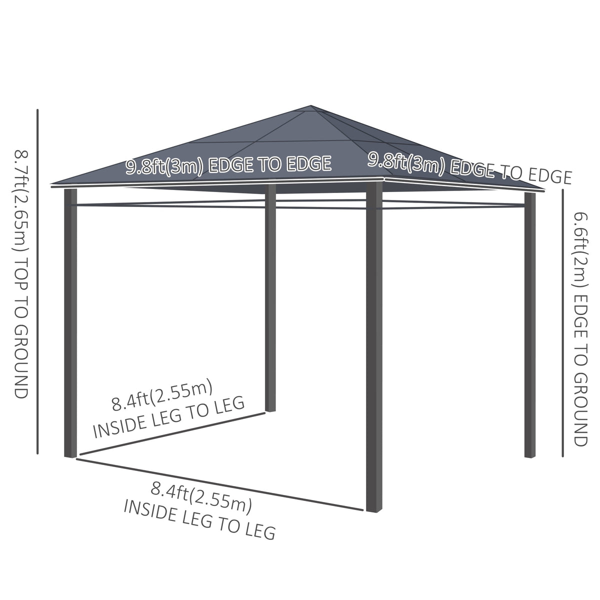 Outsunny 10' x 10' Hardtop Gazebo Canopy, Outdoor Patio Gazebo, Dark Grey