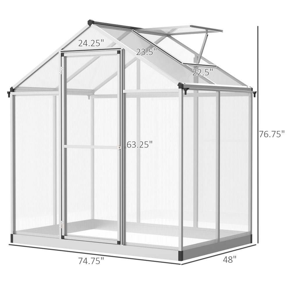CoSoTower 4' x 6.2' x 6.4' Walk-in Garden Greenhouse, Polycarbonate Panels Plants Flower Growth Shed, Cold Aluminum Frame Outdoor Portable Warm House