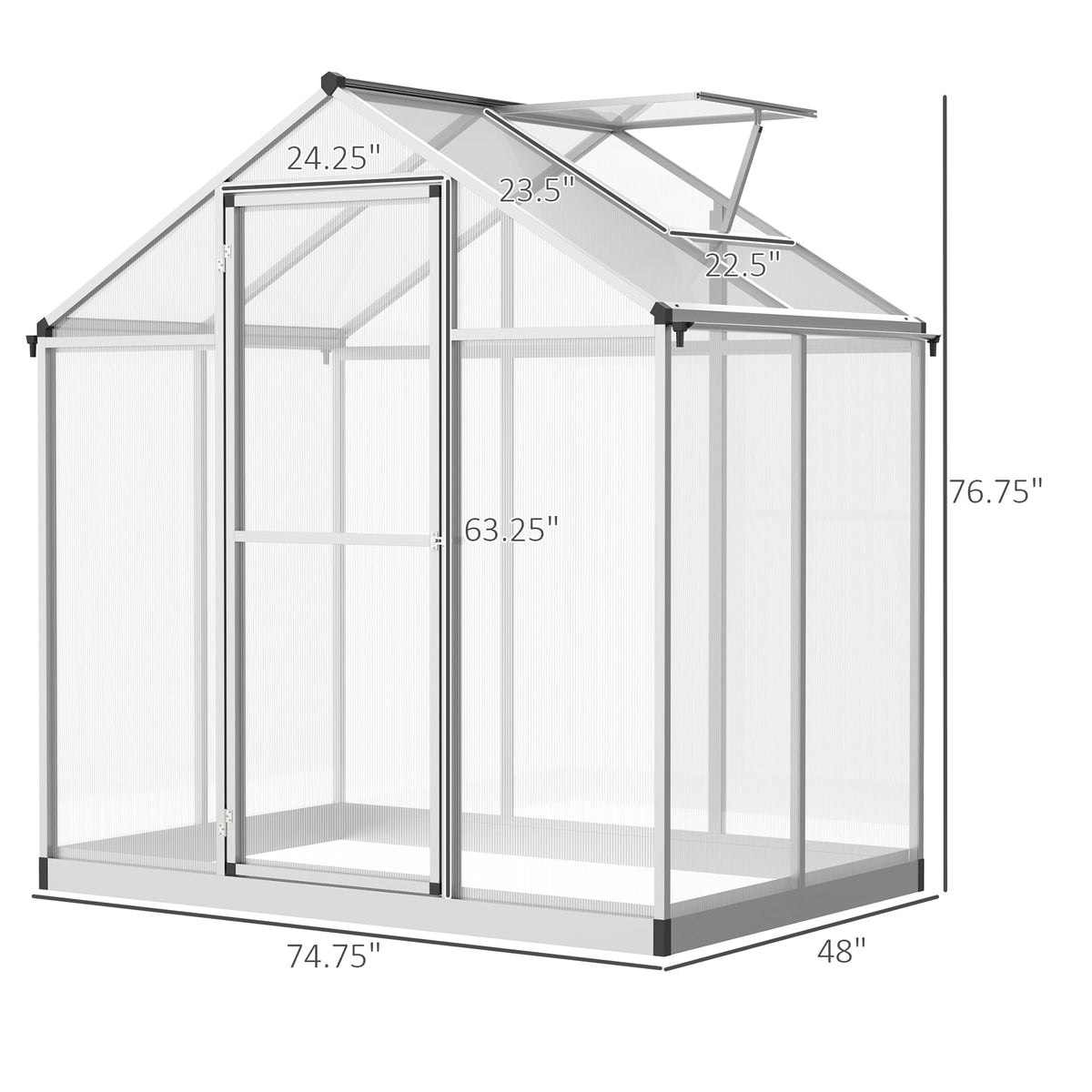 CoSoTower 4' x 6.2' x 6.4' Walk-in Garden Greenhouse, Polycarbonate Panels Plants Flower Growth Shed, Cold Aluminum Frame Outdoor Portable Warm House
