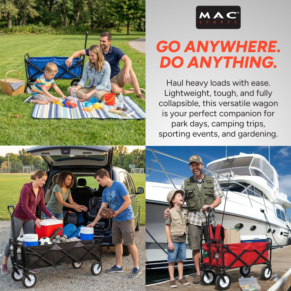Mac Sports Collapsible Folding Outdoor Utility Garden Camping Wagon Cart, Black