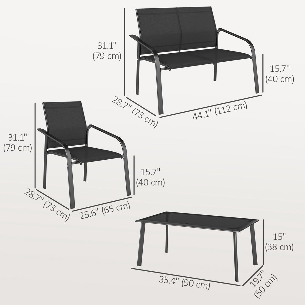 Outsunny 4 Piece Patio Furniture Set, Deep Outdoor Conversation Set, Black