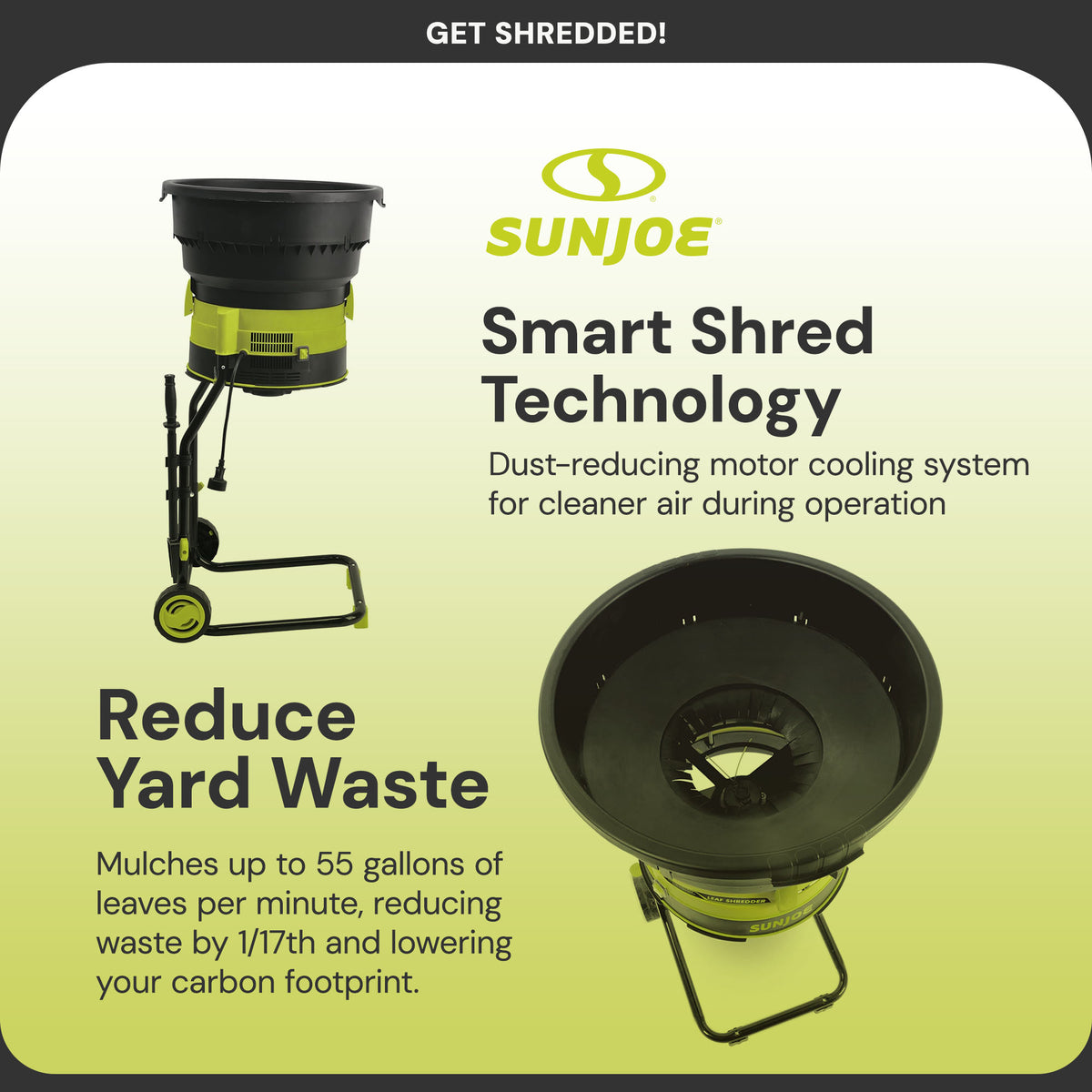 Sun Joe 15-AMP 17:1 Reduction Ratio Electric Leaf Mulcher/Shredder, 55-Gal/Min. Capacity