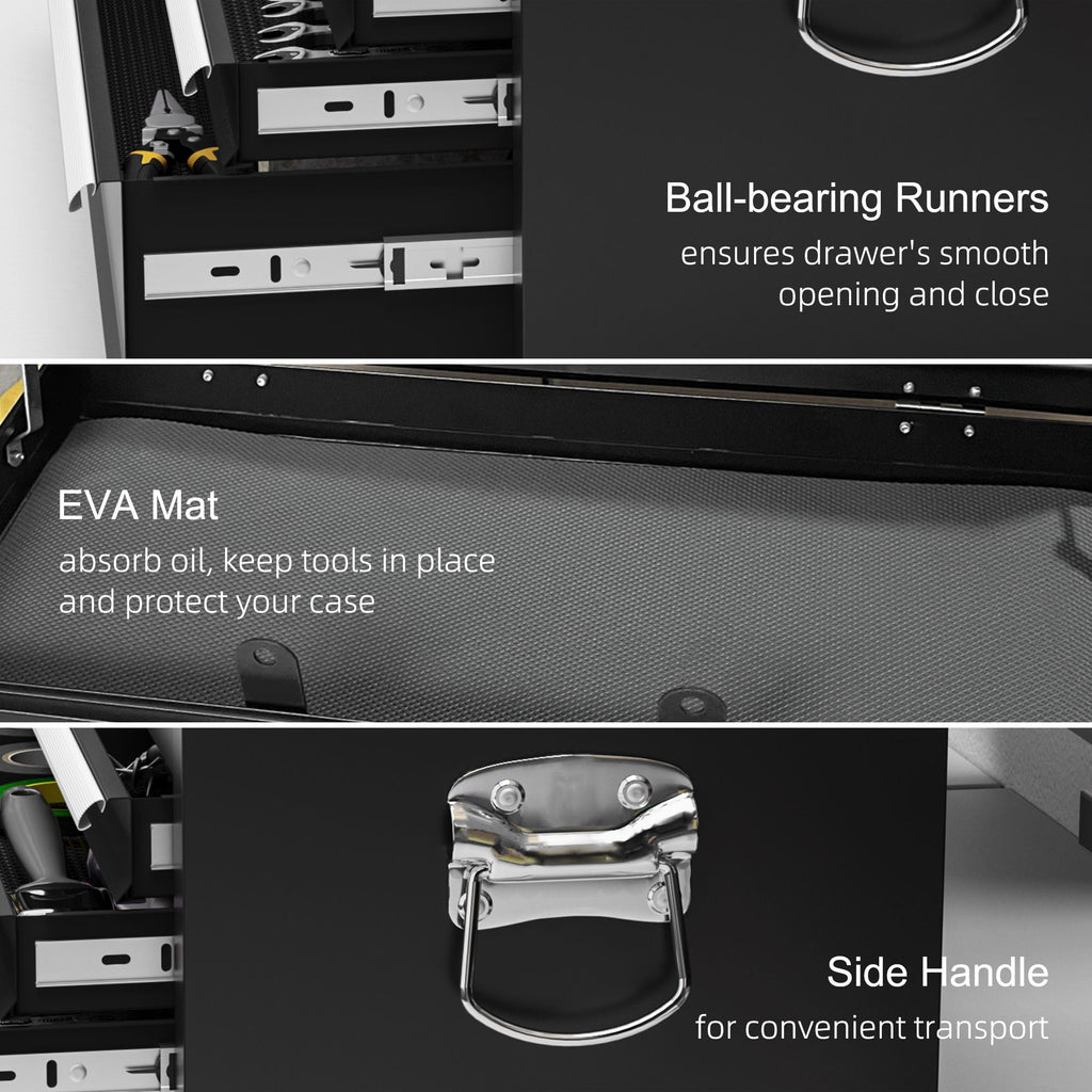 6 Drawer 24" Portable Tool Box with Top Case, Ball Bearing Slides, Metal Tool Chest for Garage, Household and Warehouse