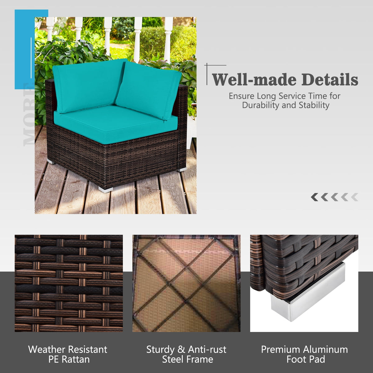 Patiojoy 6PCS Wicker Patio Sectional Conversation Furniture Set with Coffee Table & Seat Cushions Turquoise