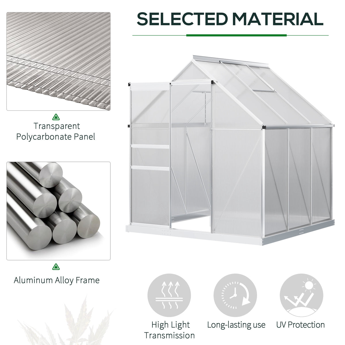 Outsunny 6' x 6' x 6.5' Polycarbonate Greenhouse Walk-in Green House Clear