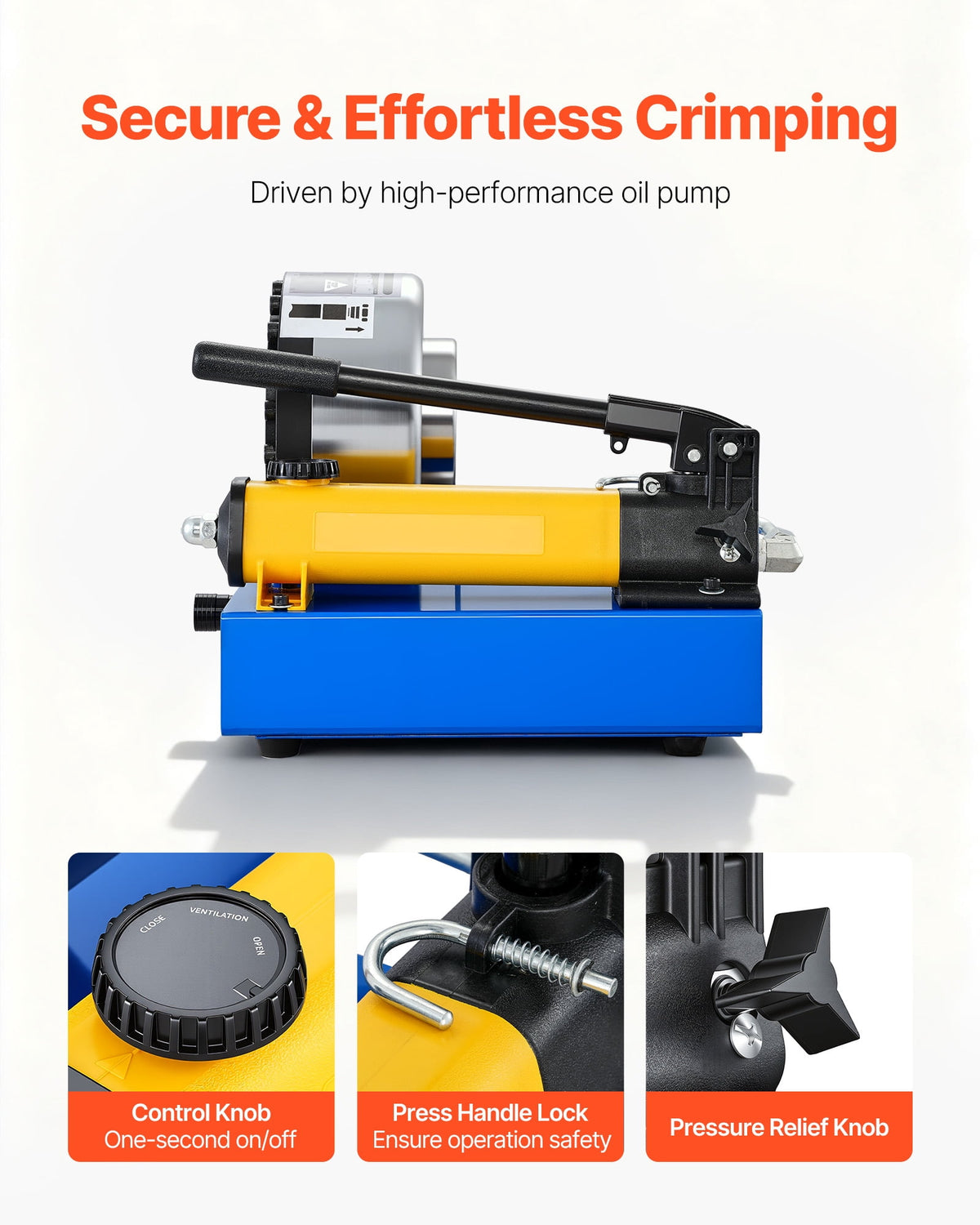 VEVOR Manual Hydraulic Hose Crimper, 8 Dies, 0.24-1.1 Inch Crimping Range, for Oil, Gas, Water and AC Hoses