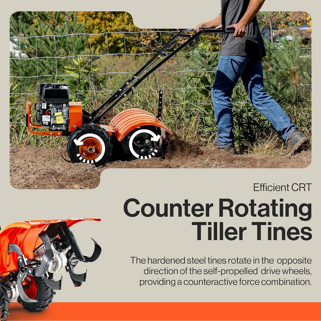 SuperHandy ROTO 7HP Rear Tine Tiller - Heavy-Duty Garden Soil Cultivator, 16" Tilling Width, 12"" Depth"