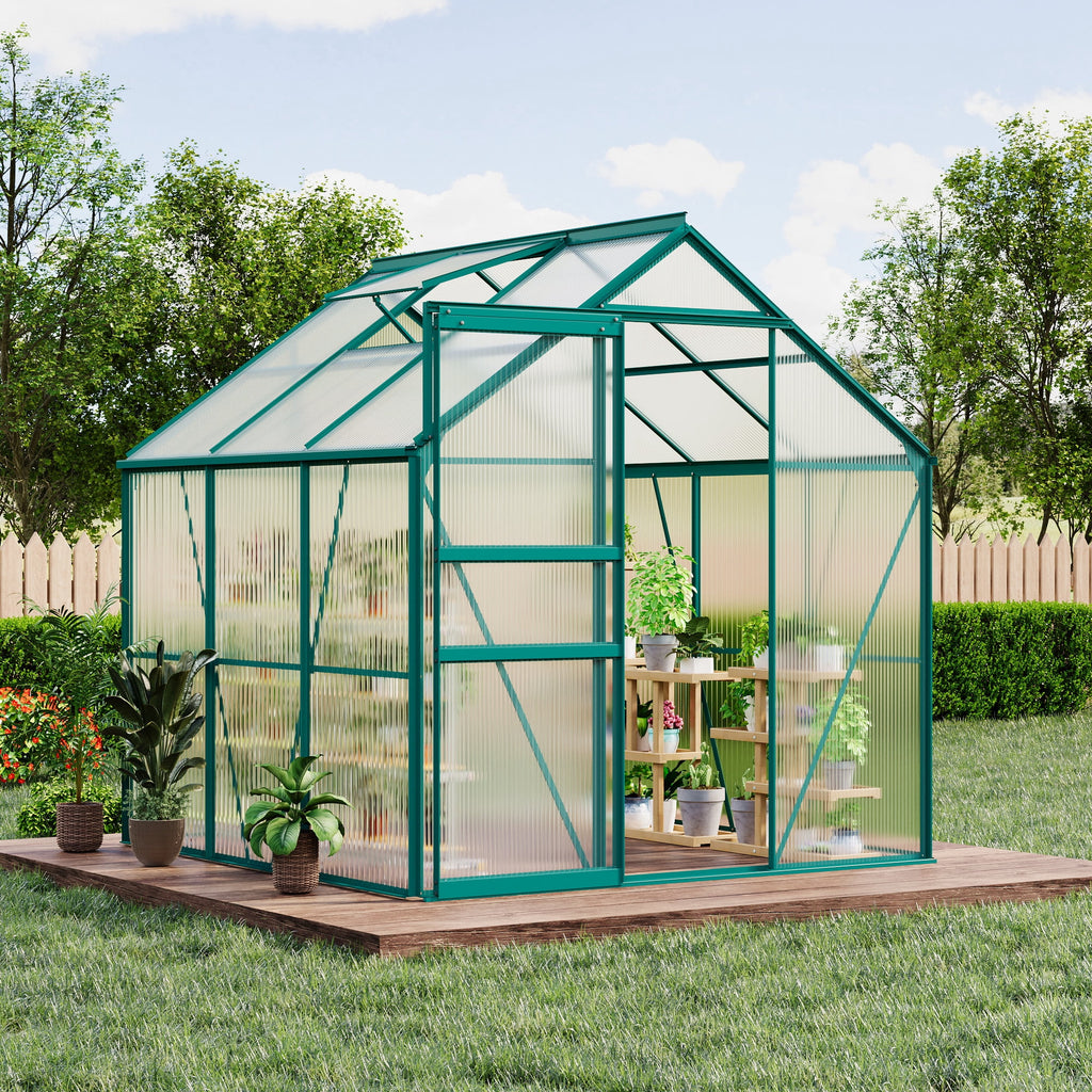 6x6 Ft Walk-In Polycarbonate Greenhouse, Aluminum Frame, Adjustable Roof Vent and Lockable Door