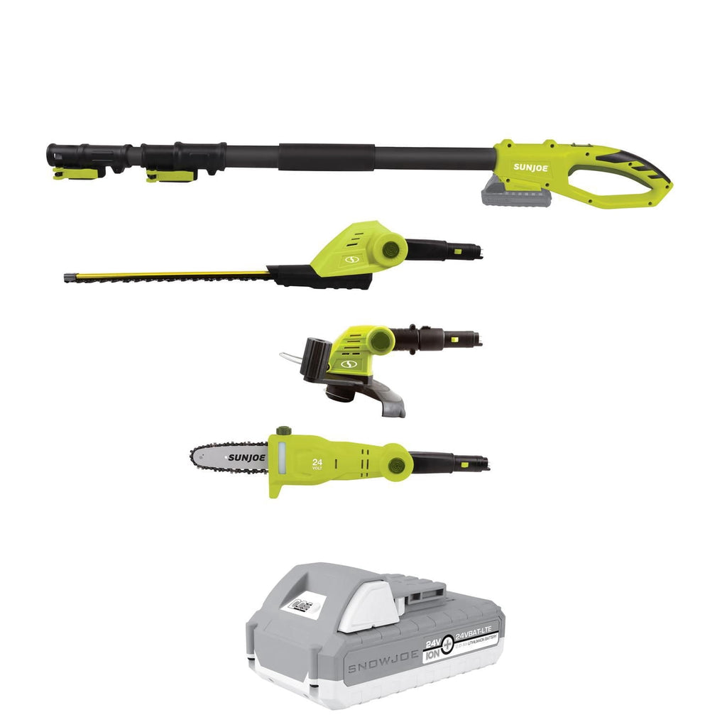 Sun Joe GTS4002C 24-Volt iON+ Cordless Lawn Care System Kit, Hedge Trimmer, Pole Saw, Grass Trimmer, W/ 2.0-Ah Battery and Charger