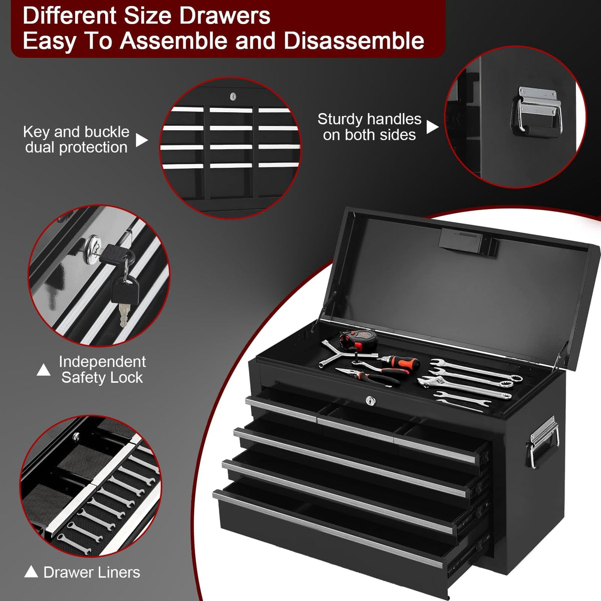 Yiwa 8-Drawer Tool Chest, Tool Box Organizer w/Lockable Wheels & Detachable Top & Adjustable Shelf, Toolbox for Workshop Garage
