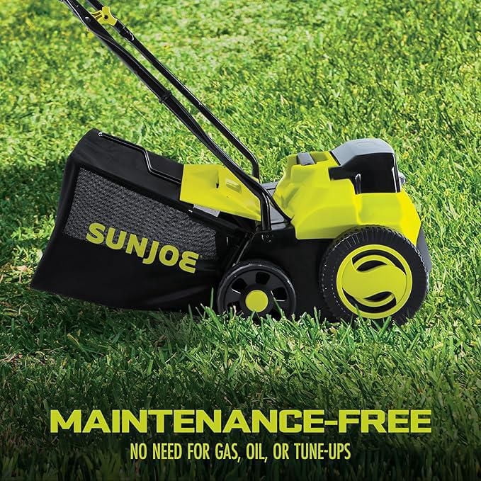 Sun Joe 24V-X2-DTS15 24-Volt* Cordless Scarifier + Dethatcher | 5-Depth Positions | 14-inch | Brushless Motor | with 2 x 4.0-Ah Batteries + Charger