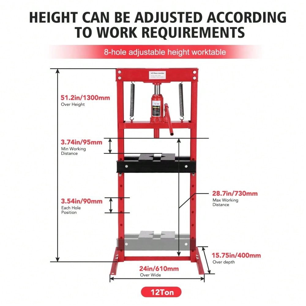 H-Frame Pneumatic Hydraulic Shop Press, Heavy-Duty Benchtop Press with Adjustable Worktable and Stamping Plates