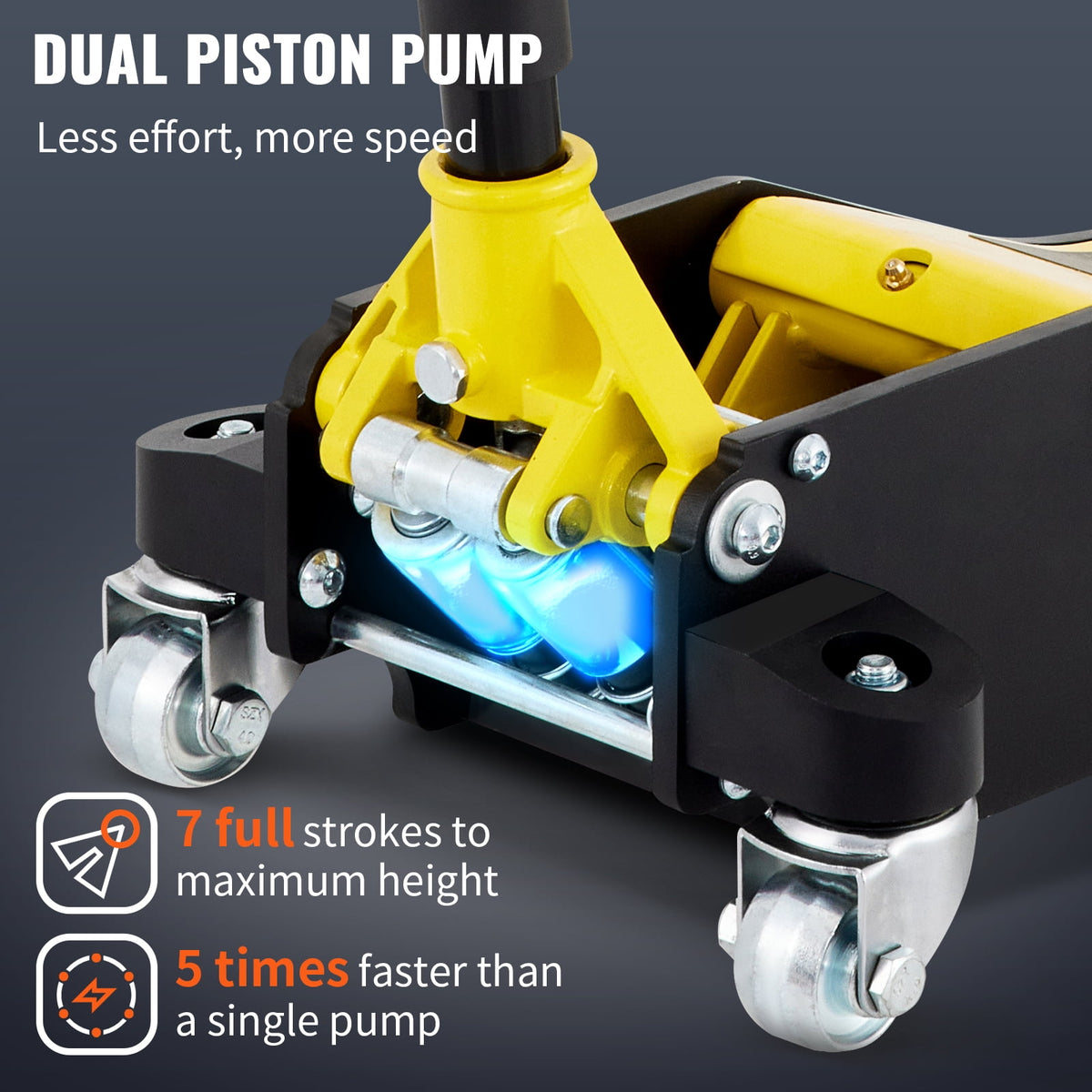 VEVOR 2.5-Ton Low-Profile Aluminum and Steel Floor Jack, Dual-Piston Quick Lift, 3-3/4 to 18-7/10 Inch Lift Range