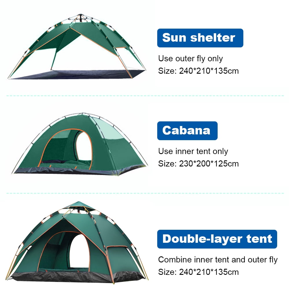 Instant Pop Up Tent for 3-4 Person Automatic Camping Tent Dome Tent Double Layer Waterproof Family Tent for Hiking Backpacking Beach