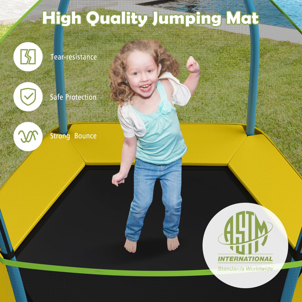 Patiojoy 7ft Kids Trampoline Round Bounce Jumping Bed with Safety Enclosure Net Green