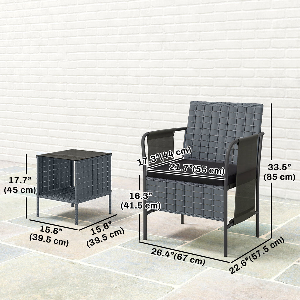 Outsunny 3 Piece Wicker Patio Furniture Bistro Set with Side Pocket, Black